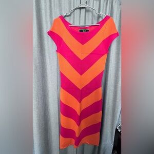 Bold Chevron Sheath Dress in Hot Pink & Orange